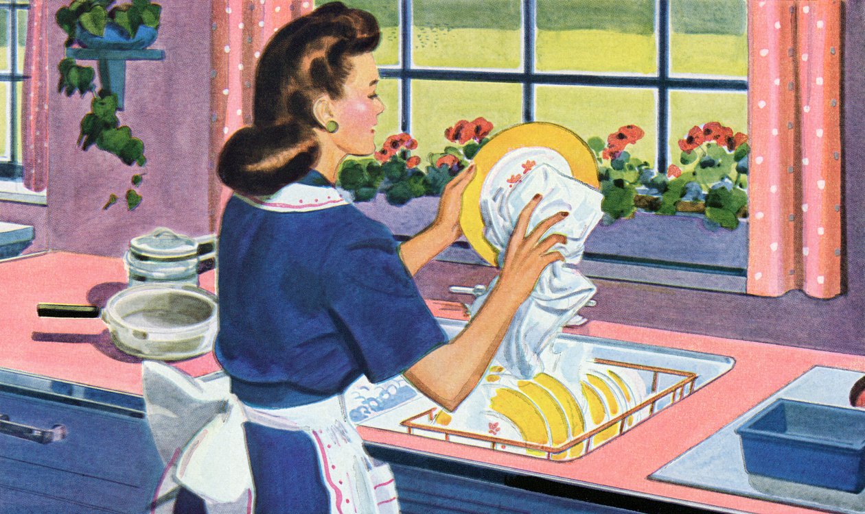 1940 年代家庭主妇在梦想厨房洗碗 作者 美国学校