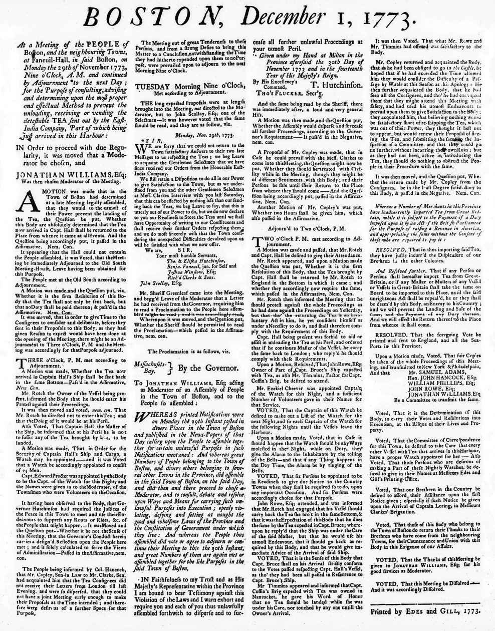 一份关于波士顿茶党事件的宽边报纸，1773年12月（印刷版） 作者 美国学校