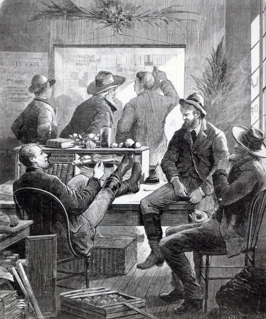 堪萨斯州土地办公室，来自&39;Harper&39;s Weekly&39;，1874年7月11日 作者 美国学校