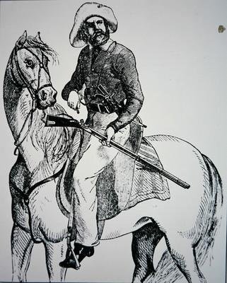 一名德克萨斯骑警，约1845年（雕刻）。 作者 美国学校