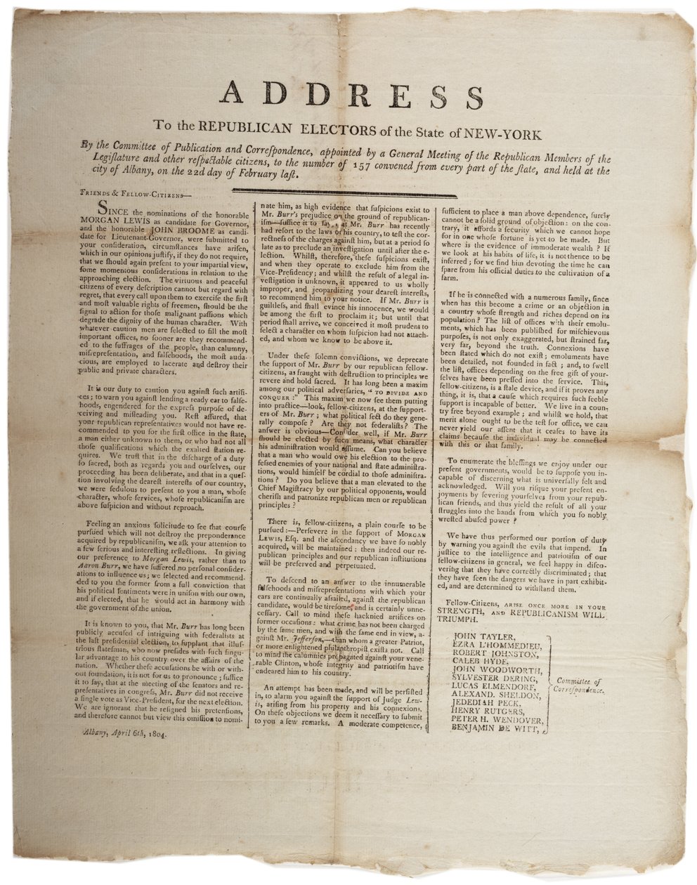 1804年4月6日致纽约州共和党选民的讲话 作者 美国学校