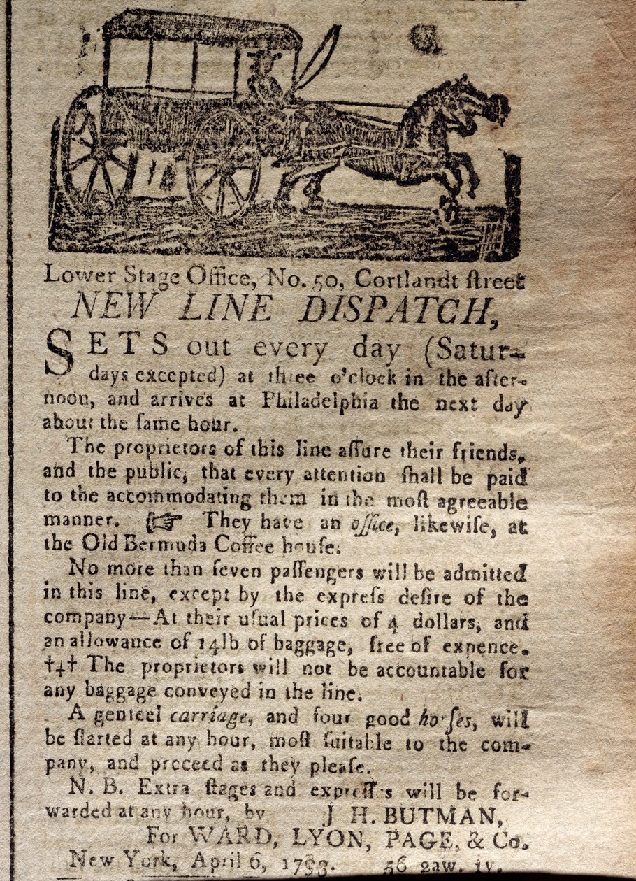 新线发布的广告，来自纽约期刊和爱国登记册，1793年4月6日（打印） 作者 美国学校
