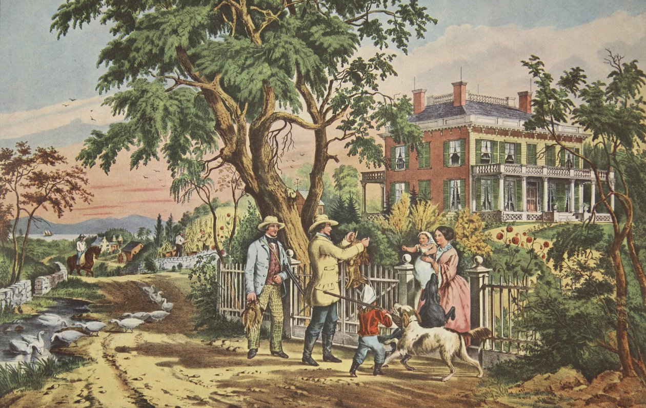 美国乡村生活 - 十月下午，酒吧。 1855年，Currier＆Ives 作者 美国学校