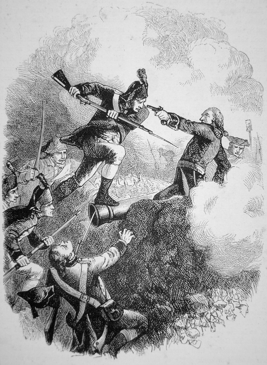 1779年7月，美国将军安东尼-韦恩以大胆的刺刀攻击夺取了英军在石角的据点（平版）。 作者 美国学校