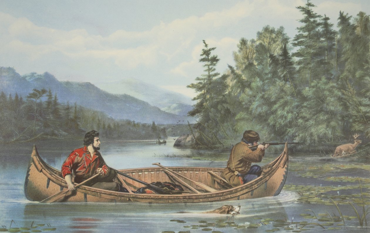 美国狩猎场景，一个很好的机会，酒吧。 1863年，Currier＆Ives 作者 美国学校