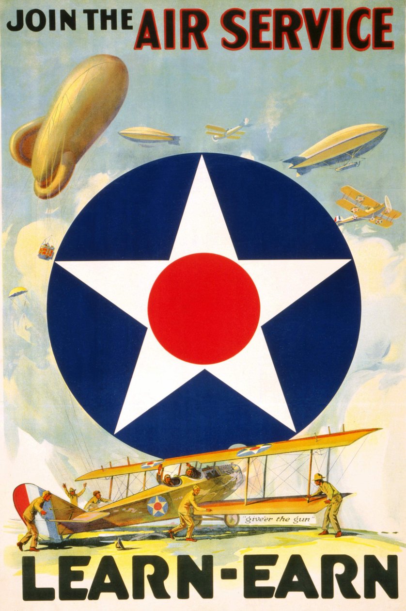 美国海报 "加入航空服务学习--挣钱。"编辑于1917年至1920年间。 作者 美国学校