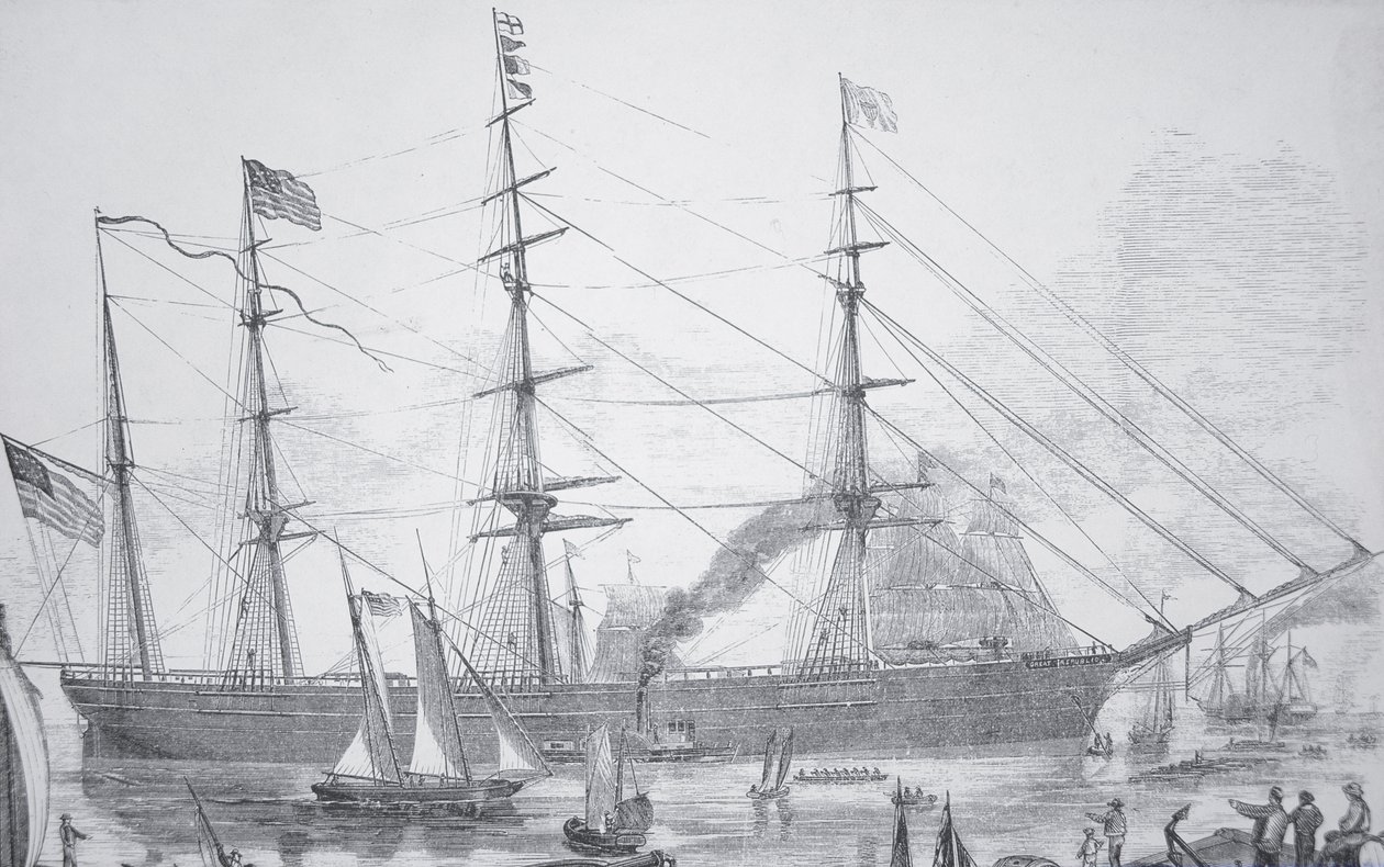 美国帆船 "大共和国号"，约1853年（雕刻）。 作者 美国学校
