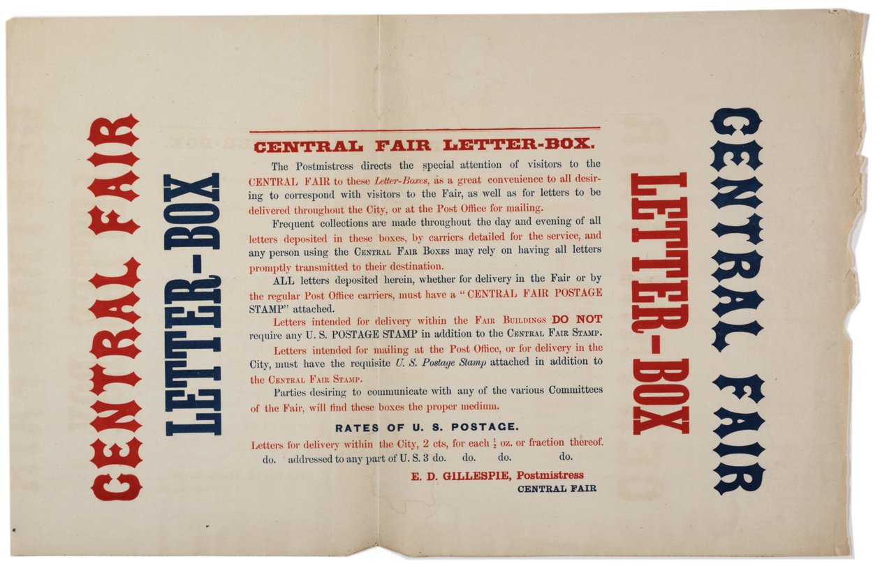 中央博览会信箱的公告，c.1864 作者 美国学校