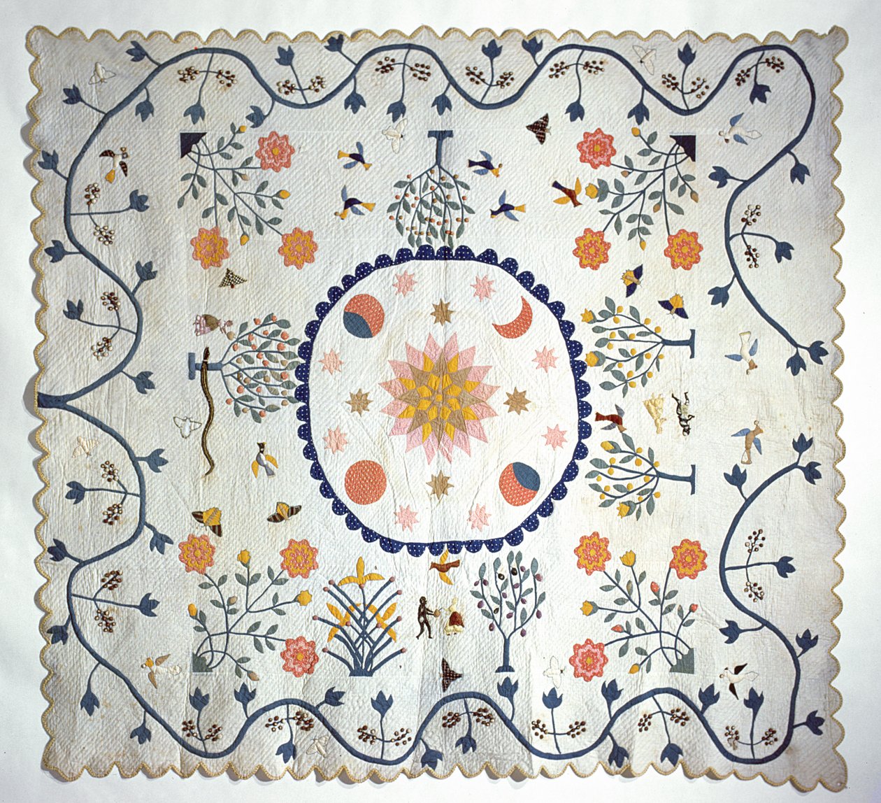 来自阿肯色州的太阳，月亮，星星和伊甸园的贴花被子，1850-80（棉花） 作者 美国学校