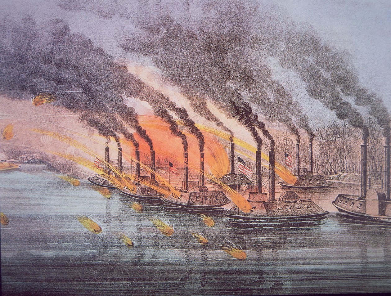 美国国旗军官安德鲁·富特指挥的装甲炮艇，1862 年 2 月 6 日（彩色雕刻） 作者 美国学校
