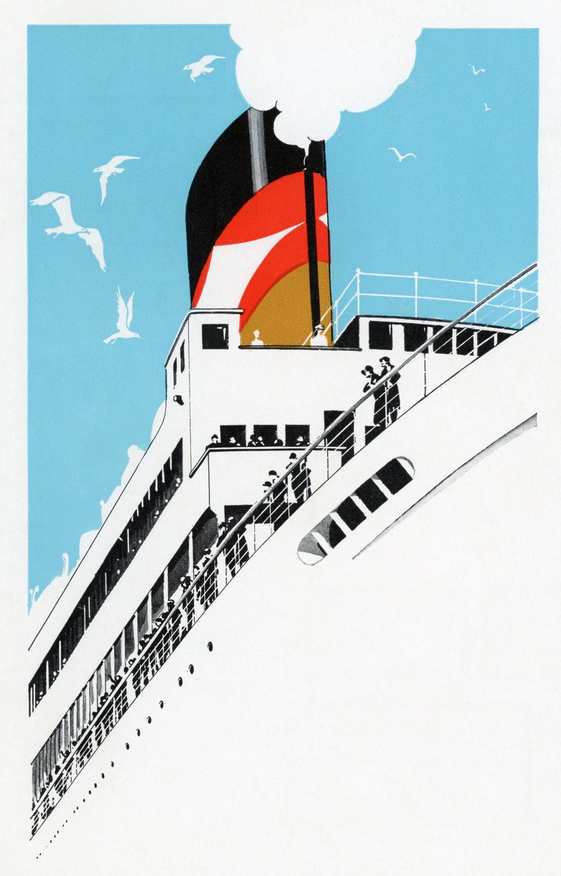 Art Deco 1920s Illustration of a Cruise Ship with Passengers 作者 美国学校