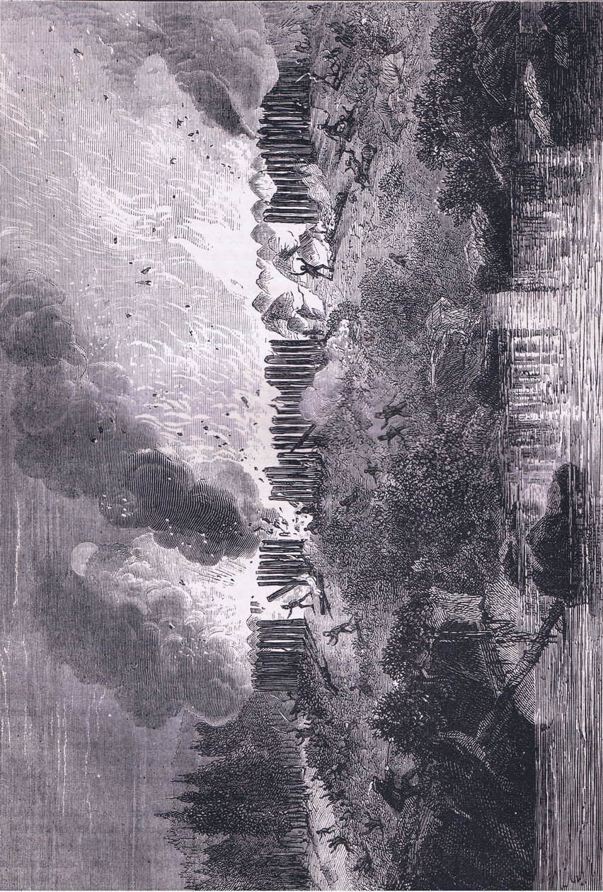 攻击佩科特堡，插图来自卡塞尔的美国酒吧历史。 由 Petter & Galpin c.1890 (石版画) 作者 美国学校