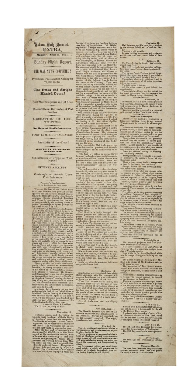 奥本每日民主党特别报道：萨姆斯特堡，1861年4月15日 作者 美国学校