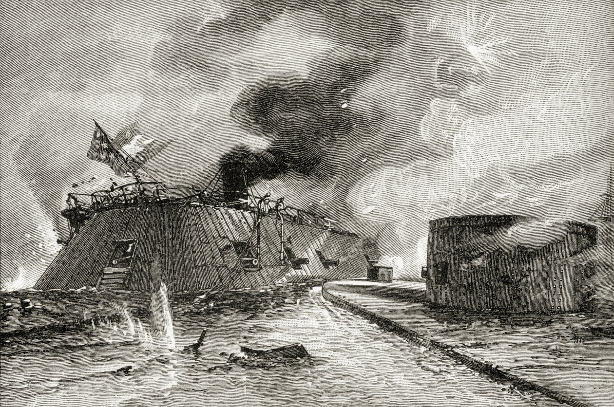 1862年由AS Barnes und Co.出版的“美国简史”中的监视器和Merrimac之间的战争 作者 美国学校