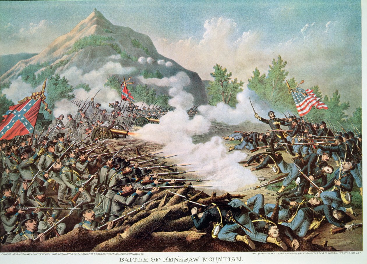 1864年6月27日佐治亚州凯尼索山之战，由Kurz & Allison刻制。 作者 美国学校