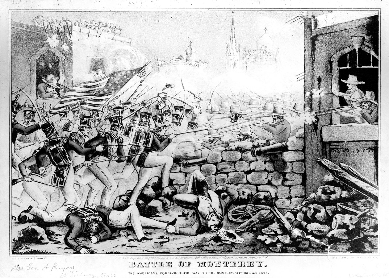 蒙特雷战役：1846年9月23日美国人强迫他们前往主广场，由Nathanial Currier（1813-88）镌刻并出版 作者 美国学校