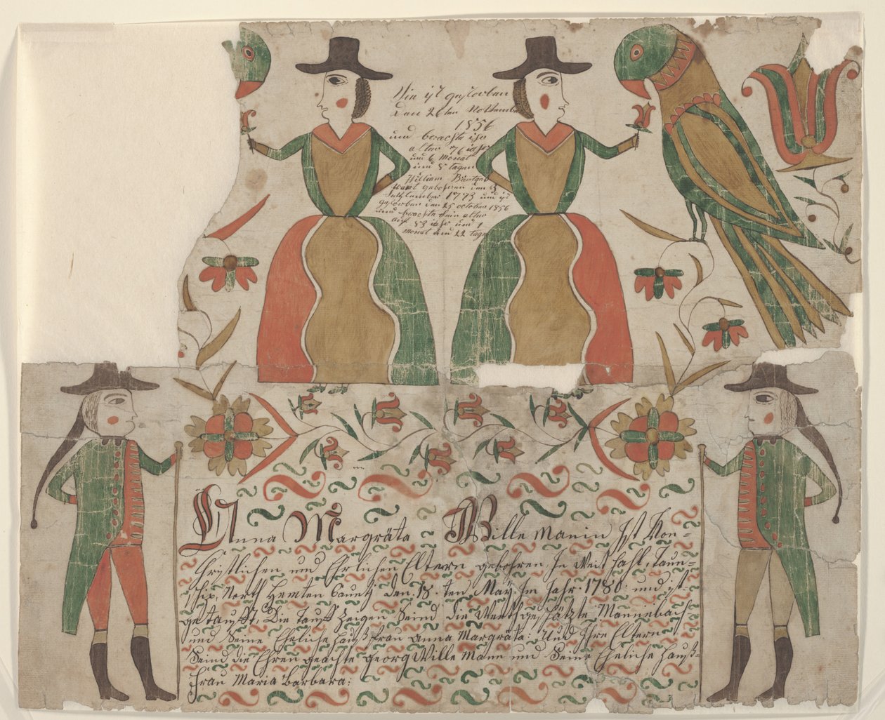 AnnaMargrätaWilleman的出生和洗礼证书，Fraktur绘画，第1810页（纸和笔在纸上的墨水） 作者 美国学校