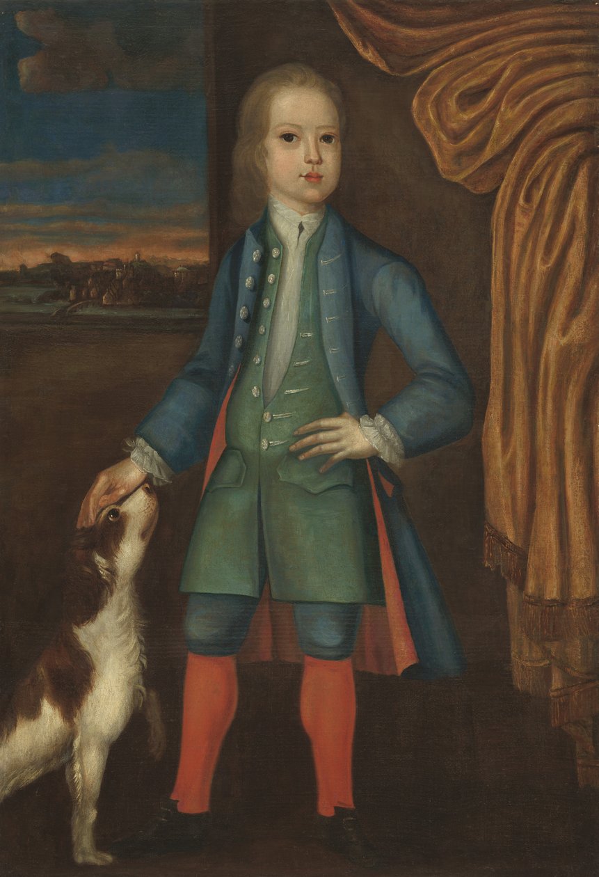 蓝色外套的男孩，c.1730 作者 美国学校