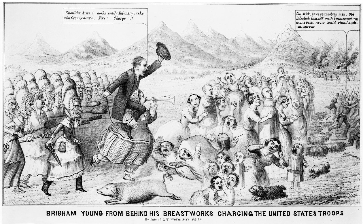 Brigham Young来自他的Breastworks背后为美国军队收费 作者 美国学校