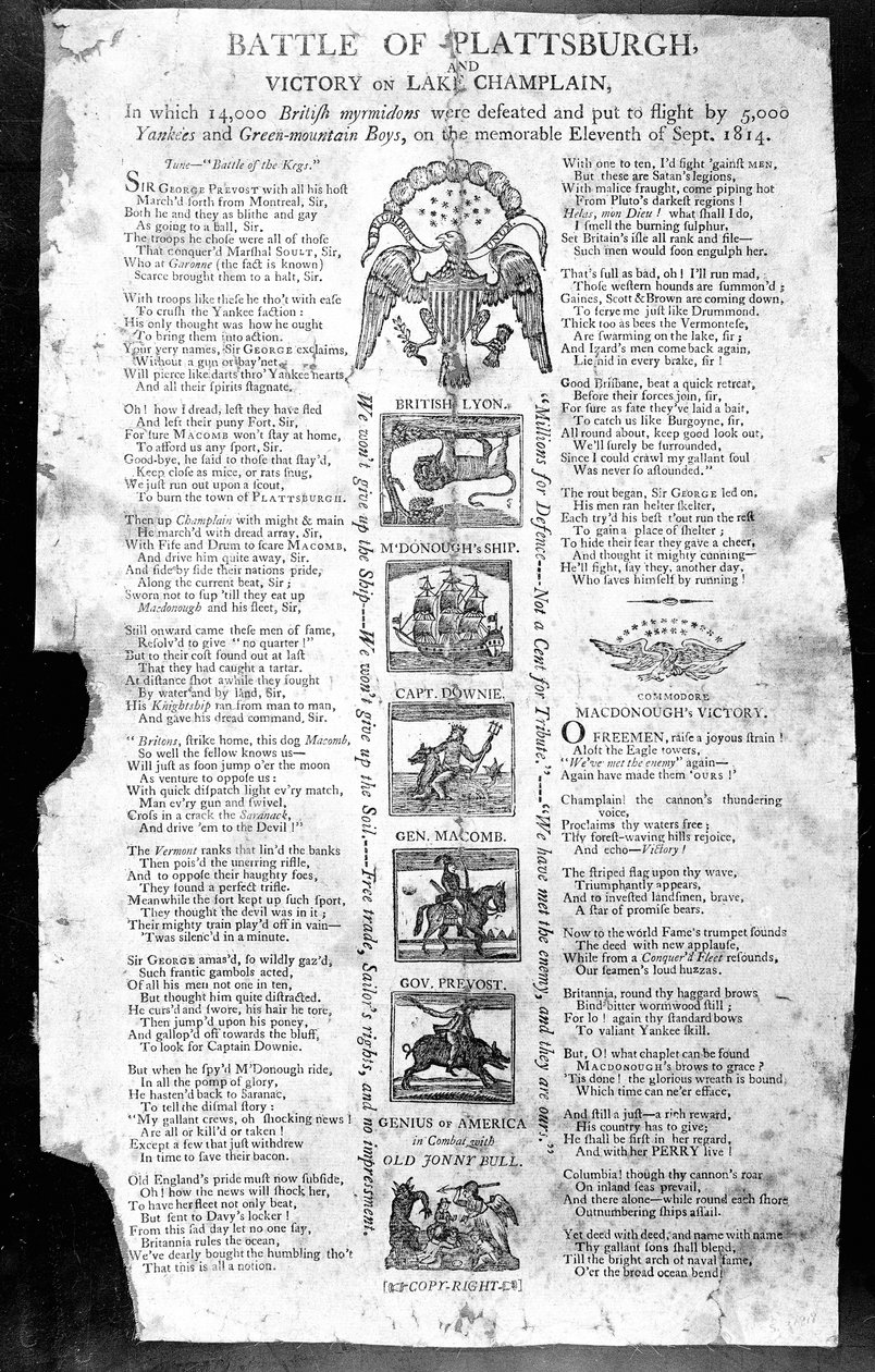 1812年战争的宽边，普拉茨堡战役和尚普兰湖胜利（打印） 作者 美国学校