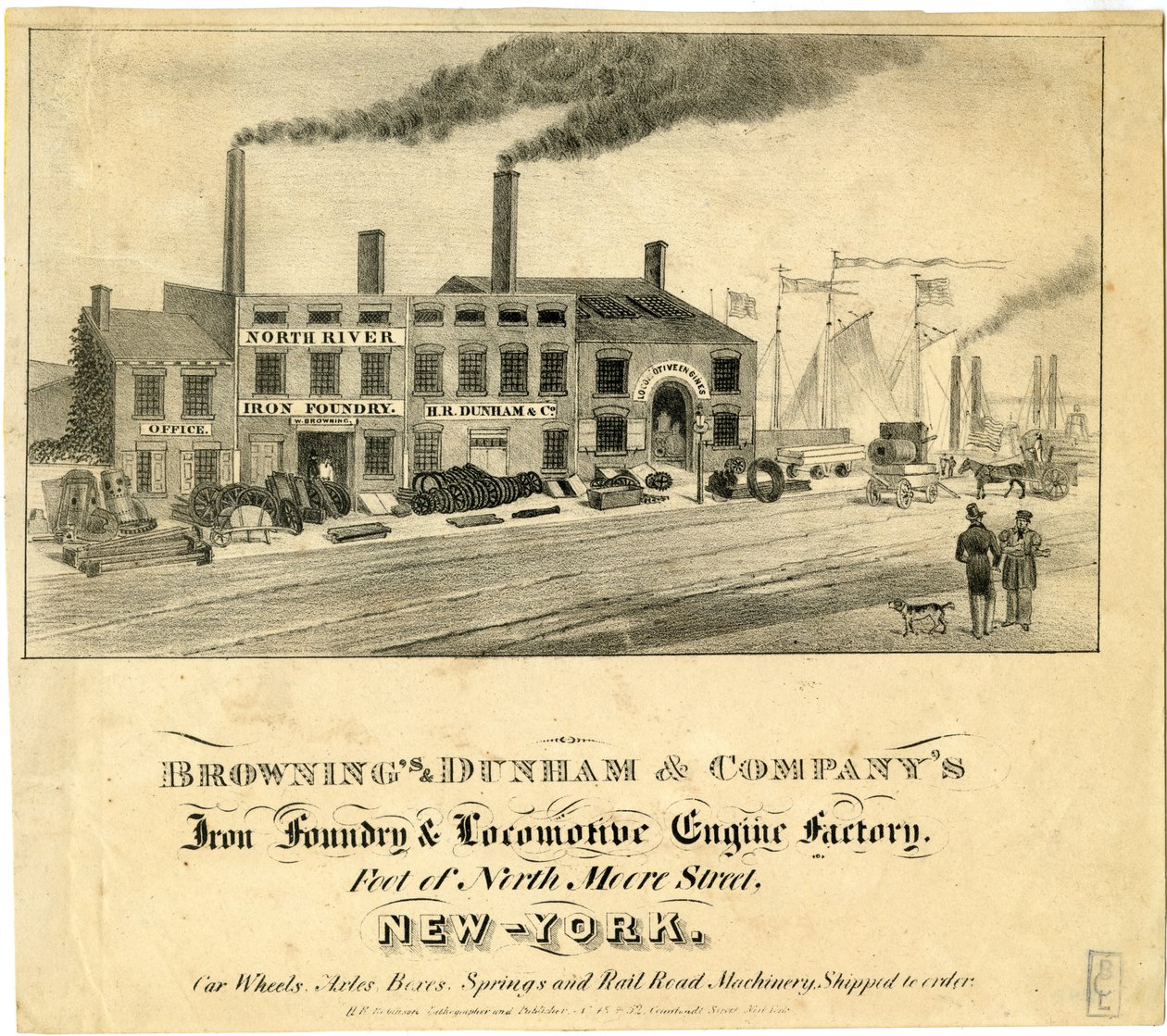 Brownings＆Dunham＆Companys铁铸造和机车发动机工厂，纽约北摩尔街脚 作者 美国学校