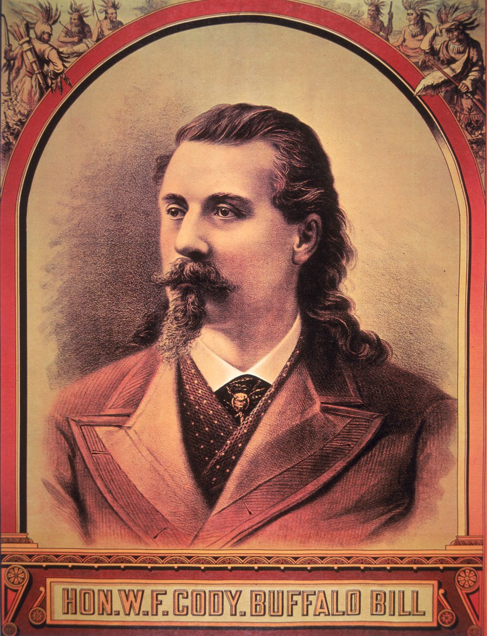水牛比尔（1846-1917）1886年（彩色平版印刷）。 作者 美国学校