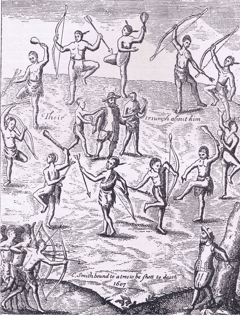 史密斯船长被印第安人俘虏，插图来自卡塞尔的美国酒吧历史。 由 Petter & Galpin c.1890 (石版画) 作者 美国学校