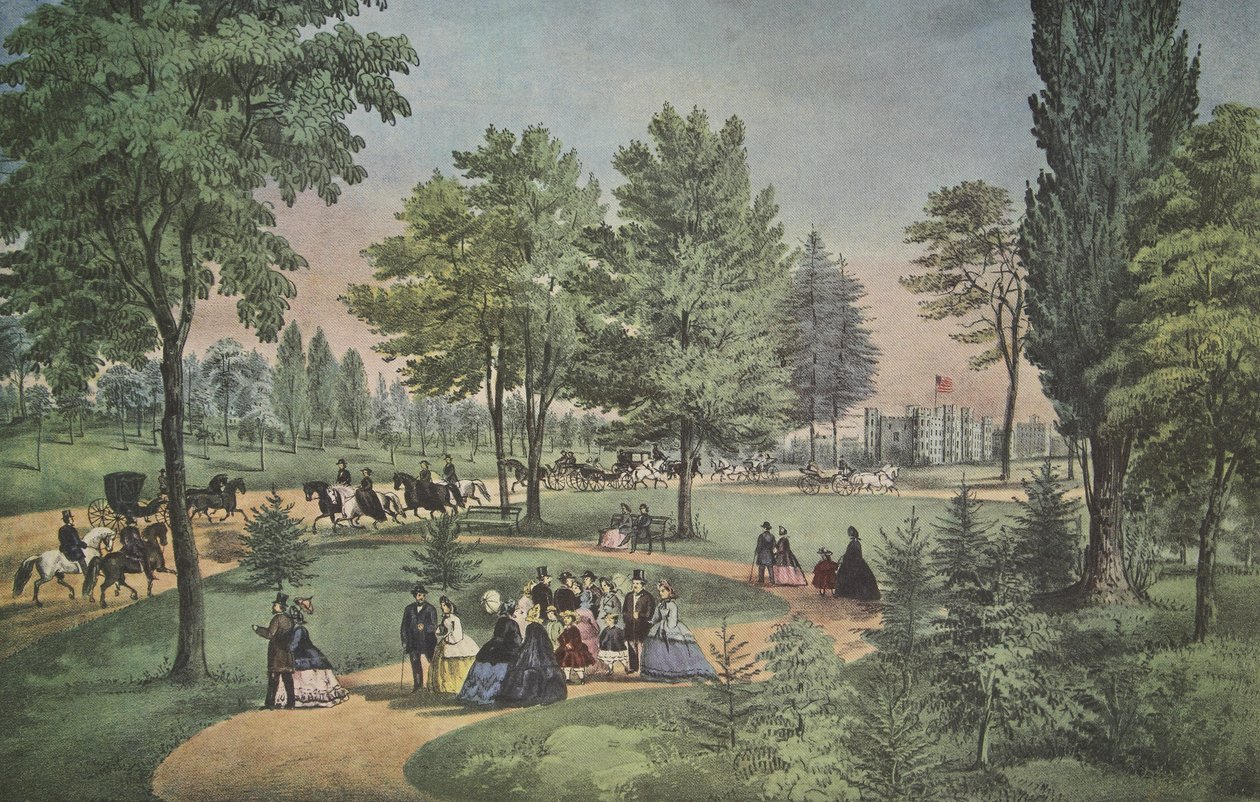 中央公园，The Drive，Currier＆Ives，酒吧。 1862年 作者 美国学校