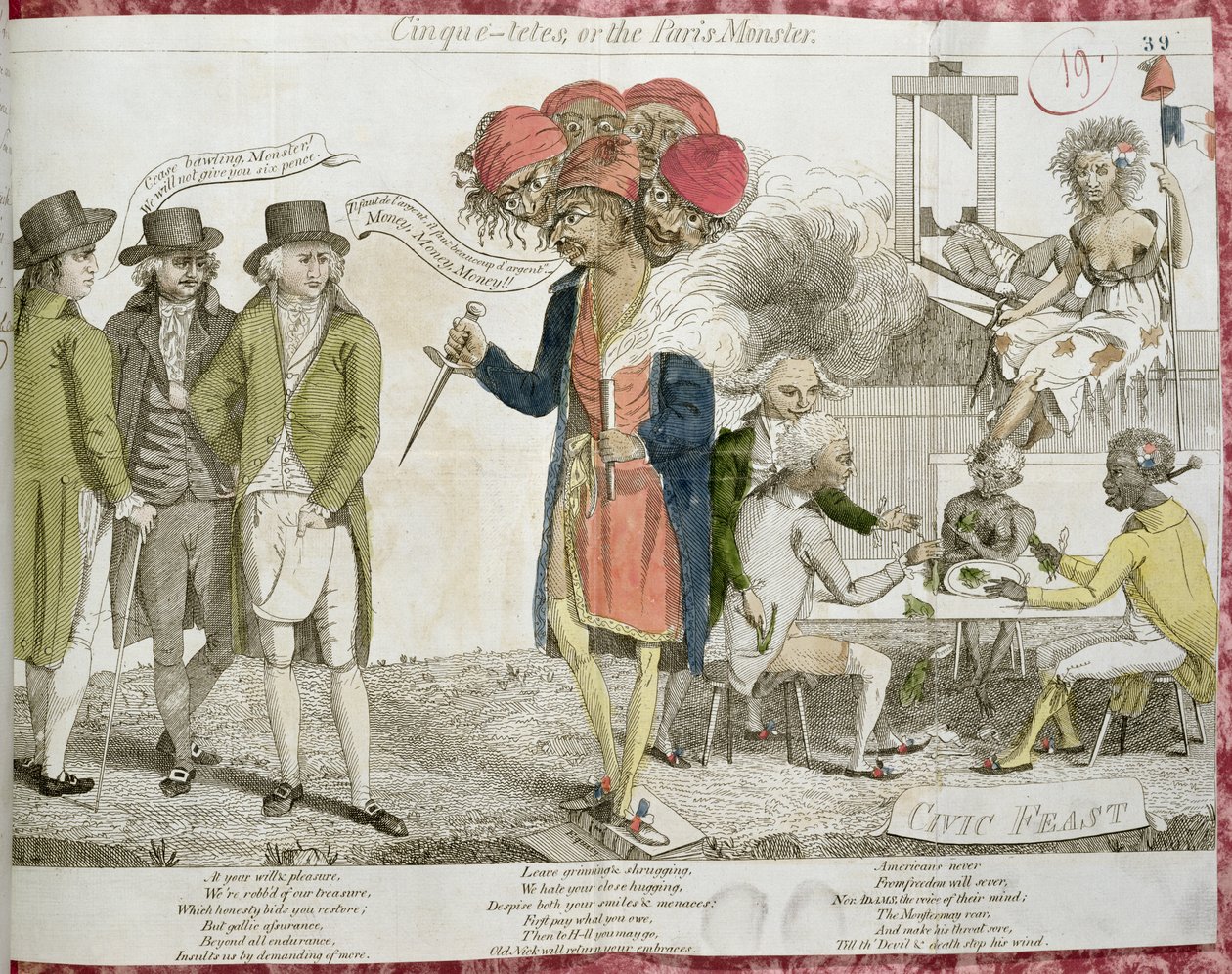 Cinque-Tetes或巴黎怪物，卡通讽刺XYZ事件，1797年 作者 美国学校