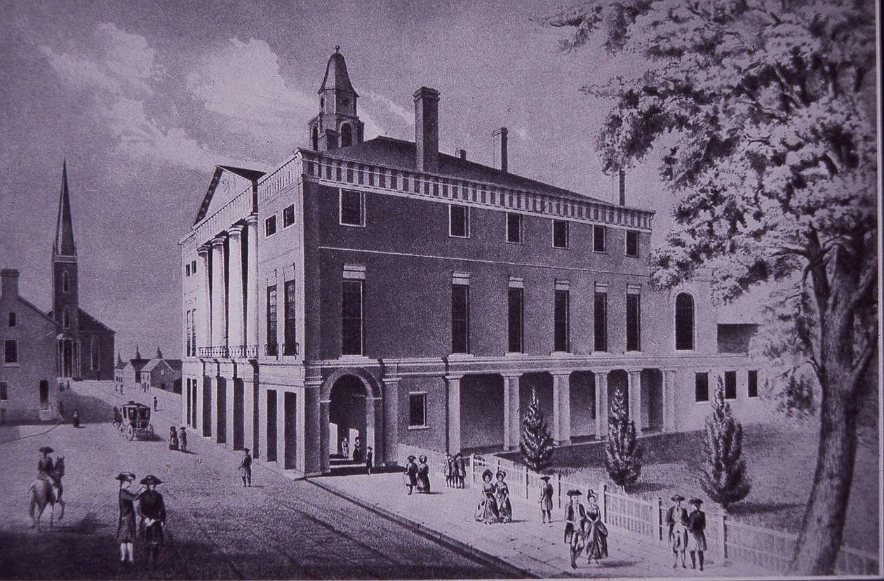 1790 年纽约市华尔街市政厅（雕刻） 作者 美国学校