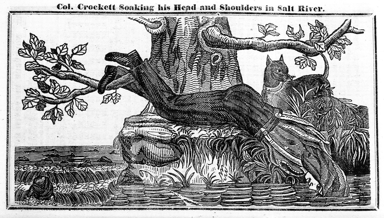 Davy Crockett上校浸泡在Salt River的头部和肩部，来自Crocketts Almanac，1837年（新闻纸） 作者 美国学校