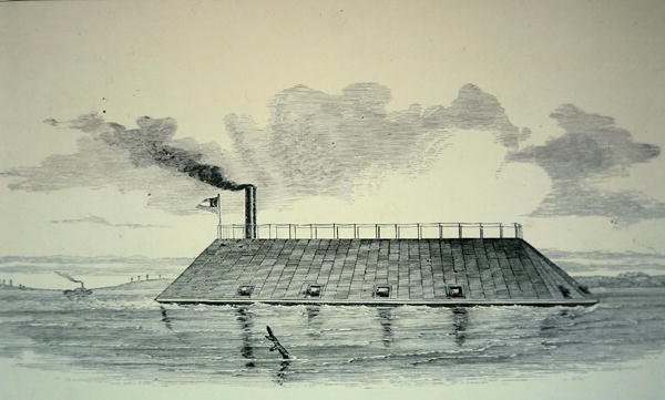 南方的铁甲舰 "乔治亚 "号，躺在萨凡纳河的杰克逊堡附近，1862年12月（平版）。 作者 美国学校