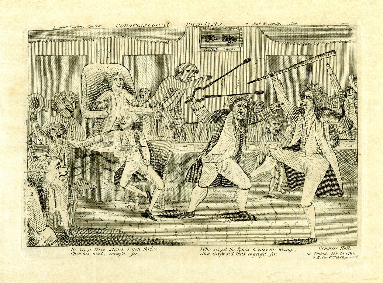 Congressional pugilists: Griswold and Lyon, at Congress Hall, Philadelphia, PA 作者 美国学校