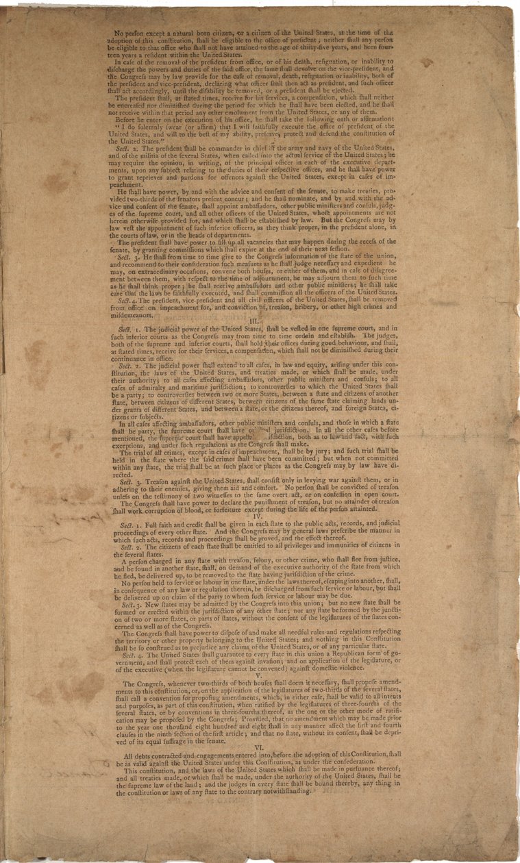 宪法，第一次印刷，由Dunlap＆Claypoole印刷，1787年9月17日至19日（另见GLC 695933，GLC 695934和GLC 695936） 作者 美国学校