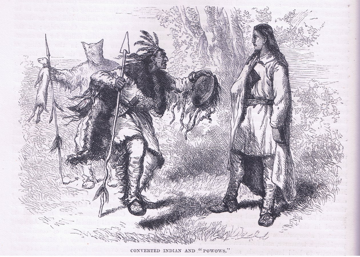 皈依的印第安人 "Powows "1695年，插图来自Cassell的《美国历史》，由Petter & Galpin出版，约1890年（平板）。 作者 美国学校