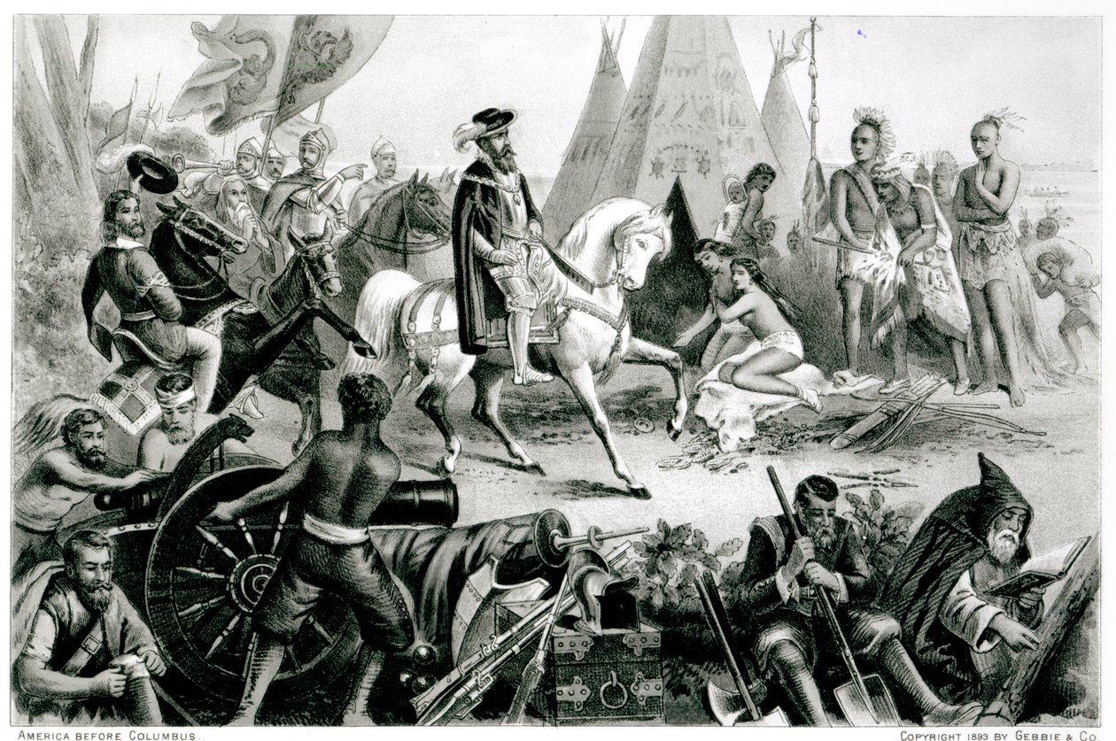 De Soto于1541年5月21日发现密西西比，从“哥伦布发现之前的美洲大陆及其居民”，Anne C. Cady，1893年 作者 美国学校
