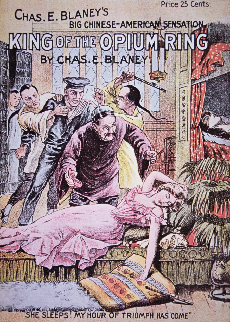 妖魔化美国华人：《鸦片圈之王》，1890 年 25 美分的小说（平版印刷） 作者 美国学校