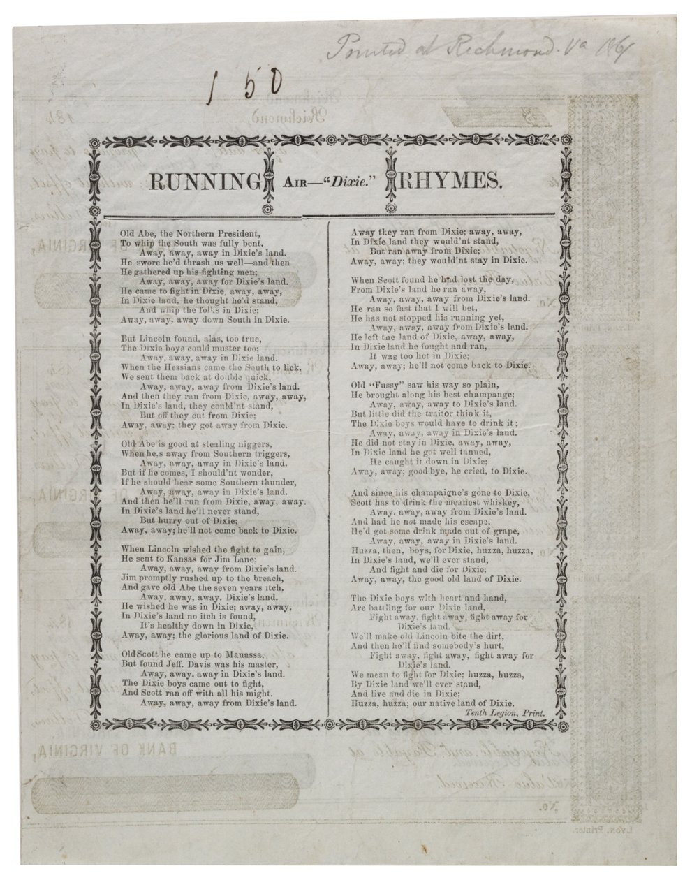 1861年，迪克西在一张纸上打印 作者 美国学校