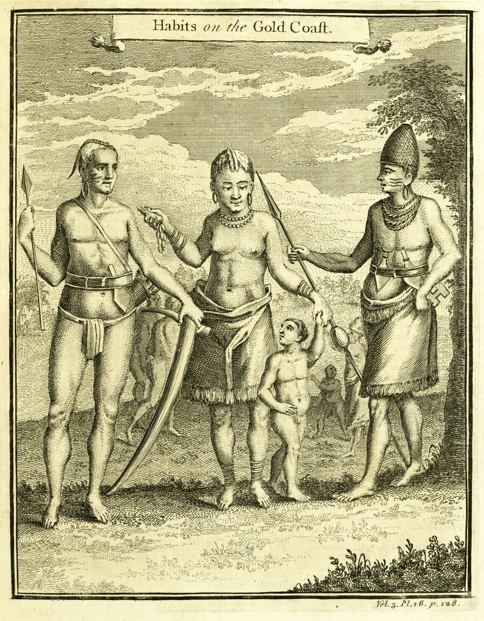 Cape Lope Gonsalvo和Rio Gabon人民的着装，插图取自“托马斯·阿斯特利（Thomas Astley）的“黄金海岸的习性”，1745-47年 作者 美国学校