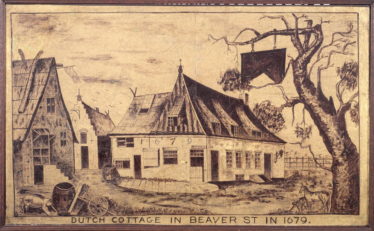 1679年，位于比弗街的荷兰小屋，c.1853（纱布上的油） 作者 美国学校
