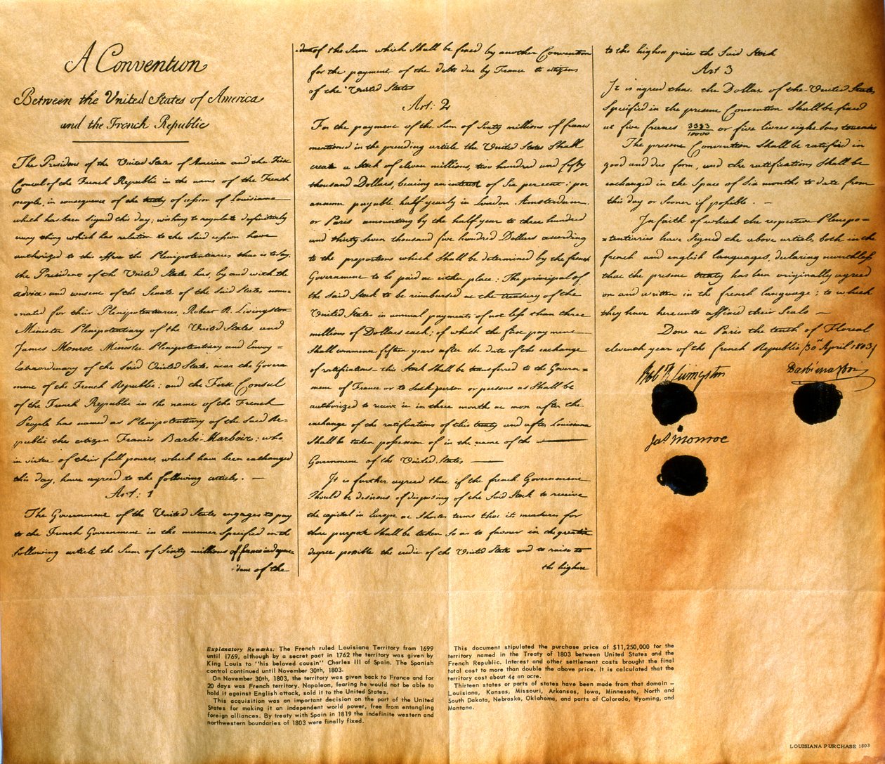 1803年4月30日美国对路易斯安那州购买路易斯安那的公约传真 作者 美国学校