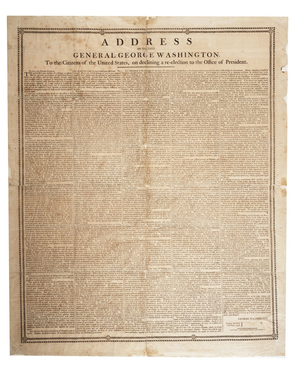 1796年9月17日已故乔治华盛顿将军的告别演说 作者 美国学校