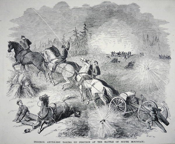 1862年9月，联邦炮兵在南山战役中就位（雕版画）。 作者 美国学校