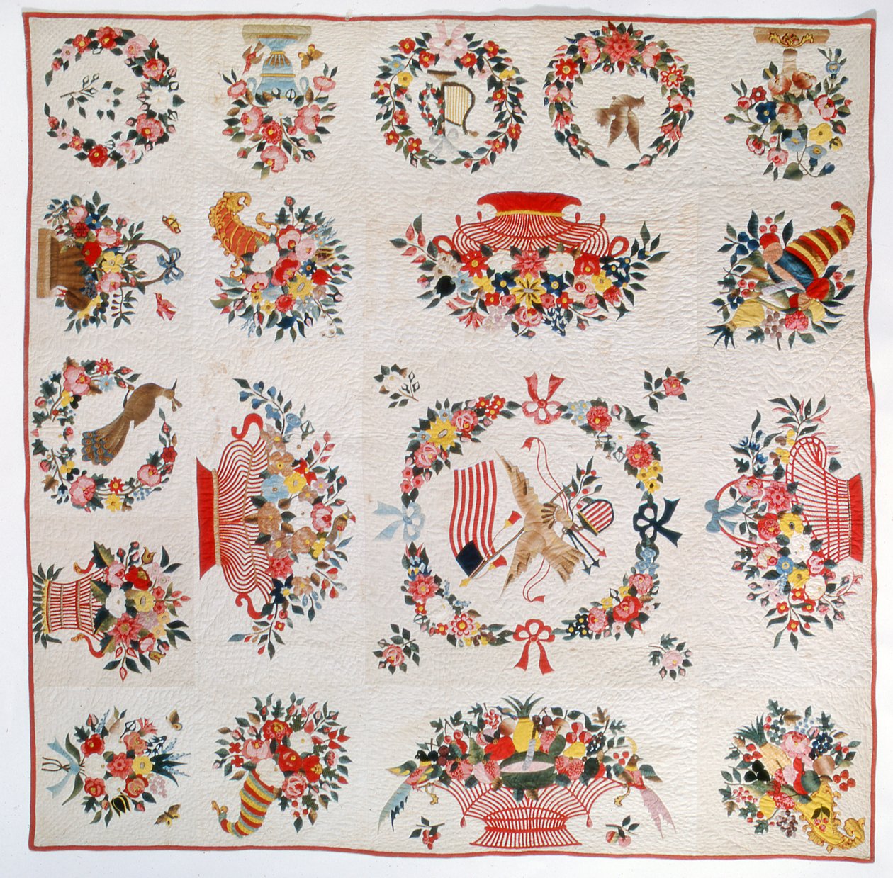 国旗和花被子，1860（棉） 作者 美国学校