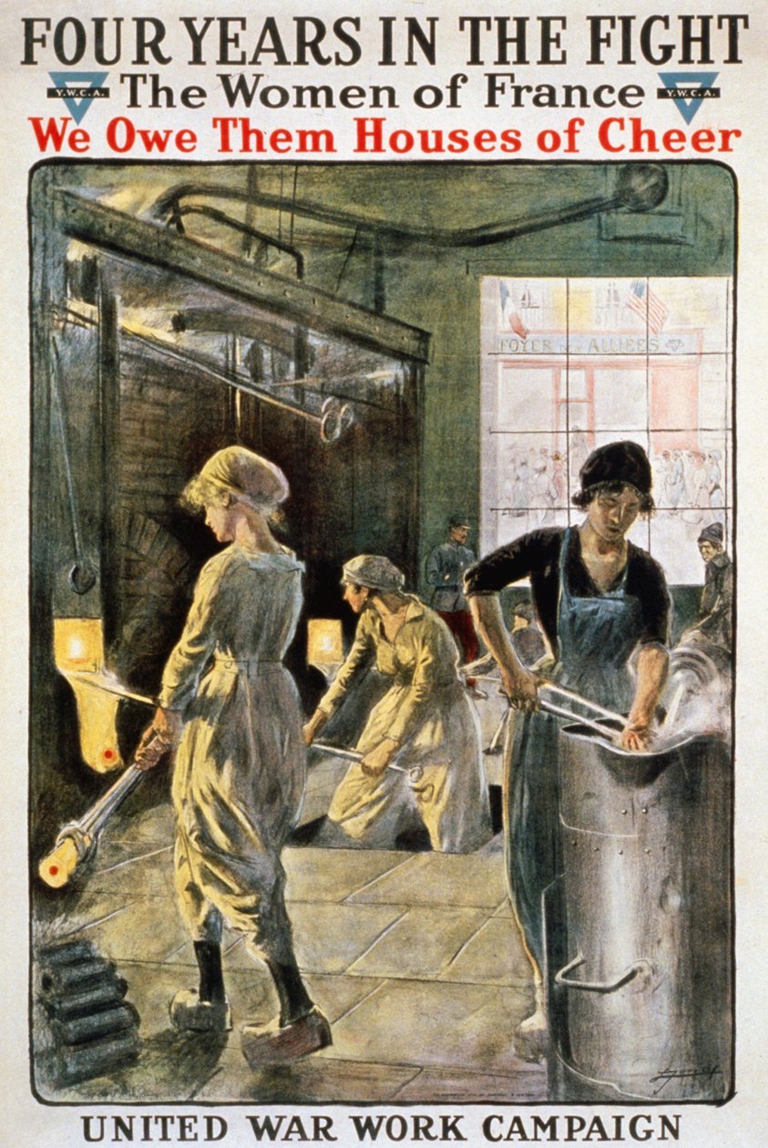 战斗中的四年。战争中的法国妇女--基督教青年会的海报。约1917年。 作者 美国学校