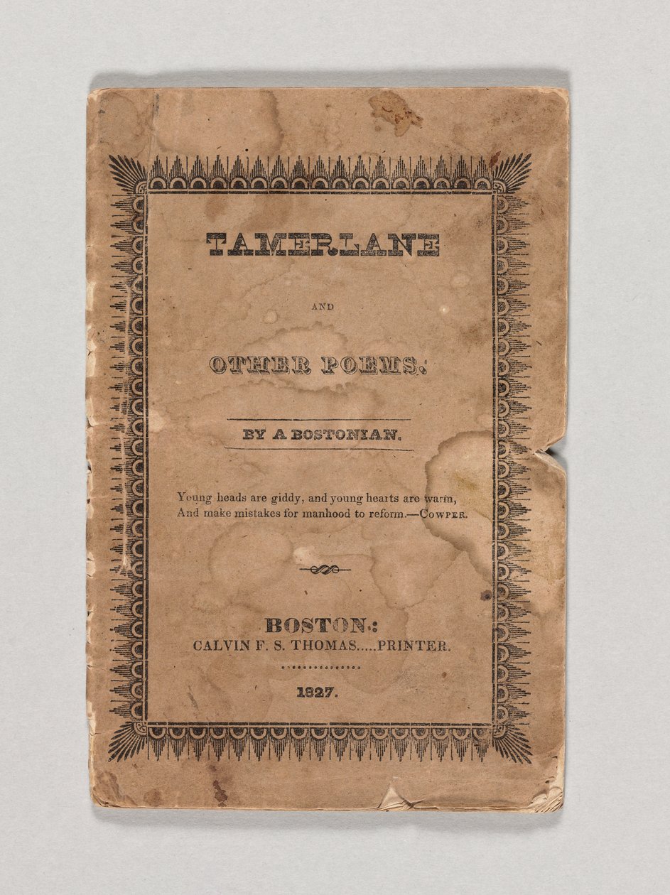 埃德加·艾伦·坡（Edgar Allan Poe）的《 Tamerlane和其他诗歌》的封面，发行于1827年（印刷）（另请参见433401） 作者 美国学校