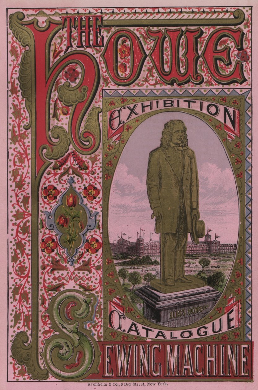 豪威缝纫机展览目录的封面，1876年 作者 美国学校