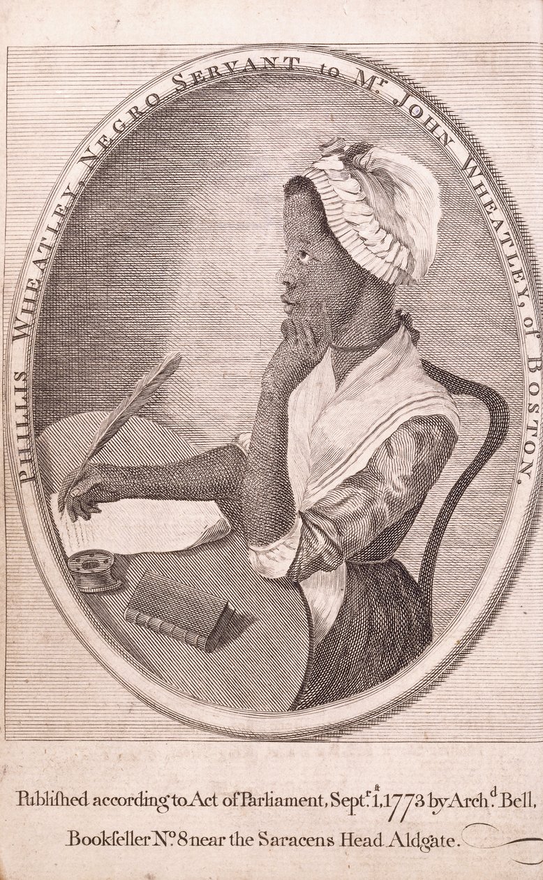 作者菲利斯·惠特利（Phillis Wheatley）的正面肖像，摘自“关于各种主题的诗，宗教和道德”一书 作者 美国学校