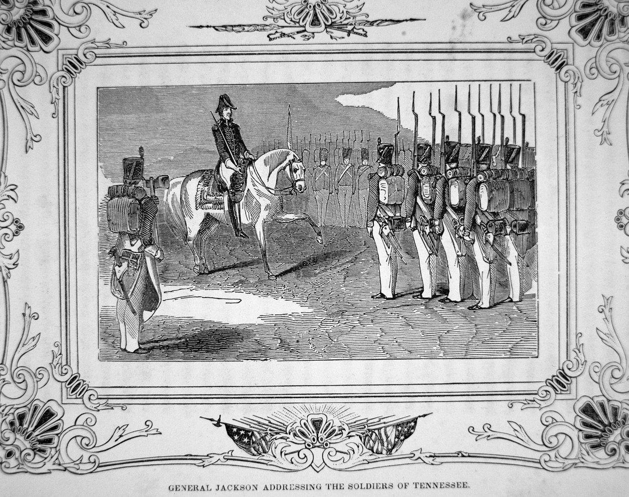 1814年3月27日，安德鲁-杰克逊将军在马蹄湾战役前对田纳西州民兵的讲话。 作者 美国学校