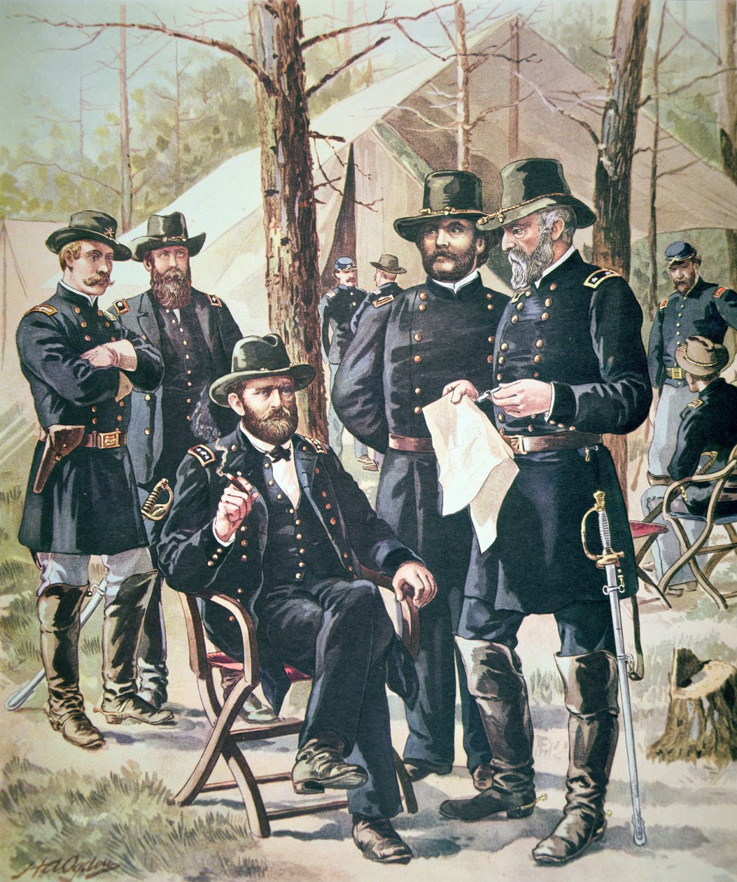 尤利西斯-辛普森-格兰特将军，1862年4月6日至7日在夏洛战役中的联军指挥官（彩色平印）。 作者 美国学校
